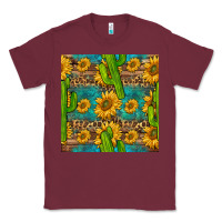Burgundy sunflower and cactus seamless pattern Classic Tee - BundleAndBundleShop