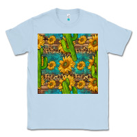 Dusty Blue sunflower and cactus seamless pattern Classic Tee - BundleAndBundleShop