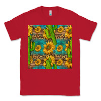 Red sunflower and cactus seamless pattern Classic Tee - BundleAndBundleShop