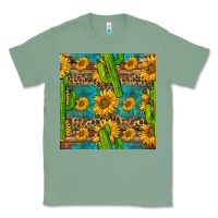 Sage sunflower and cactus seamless pattern Classic Tee - BundleAndBundleShop