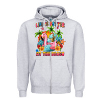 Heather Grey life is better at the beach Zipper Hoodie - MaliasSmallBusiness