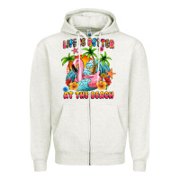 Oatmeal Heather life is better at the beach Zipper Hoodie - MaliasSmallBusiness
