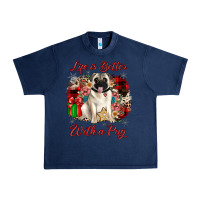 Navy Christmas life is better with a pug Urban Heavy Tee - JahusDesignShop