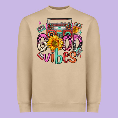 Good Vibes Cassette Boombox Heavyweight Sweatshirt Designed By Fadigitalartstudio