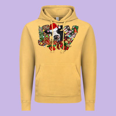 Christmas Joy Cow Vintage Hoodie Designed By Cowhidedigitalart