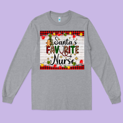 Santa's Favorite Nurse Long Sleeve Tee Designed By Adodesignshop