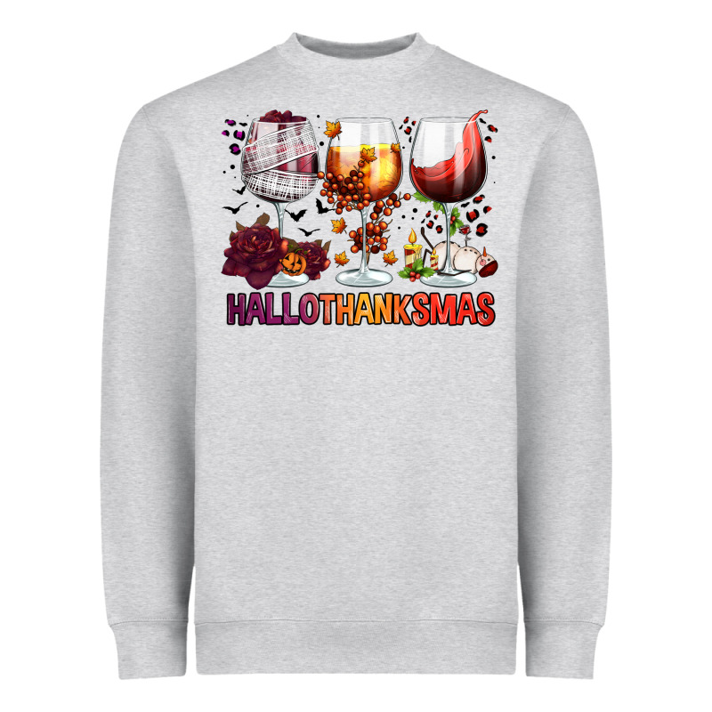 Hallothanksmas Halloween Thanksgiving  Christmas Wine Heavyweight Sweatshirt by FaDigitalArtStudio | Teevron