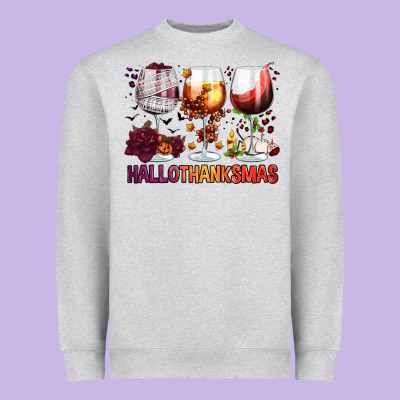 Hallothanksmas Halloween Thanksgiving  Christmas Wine Heavyweight Sweatshirt Designed By Fadigitalartstudio