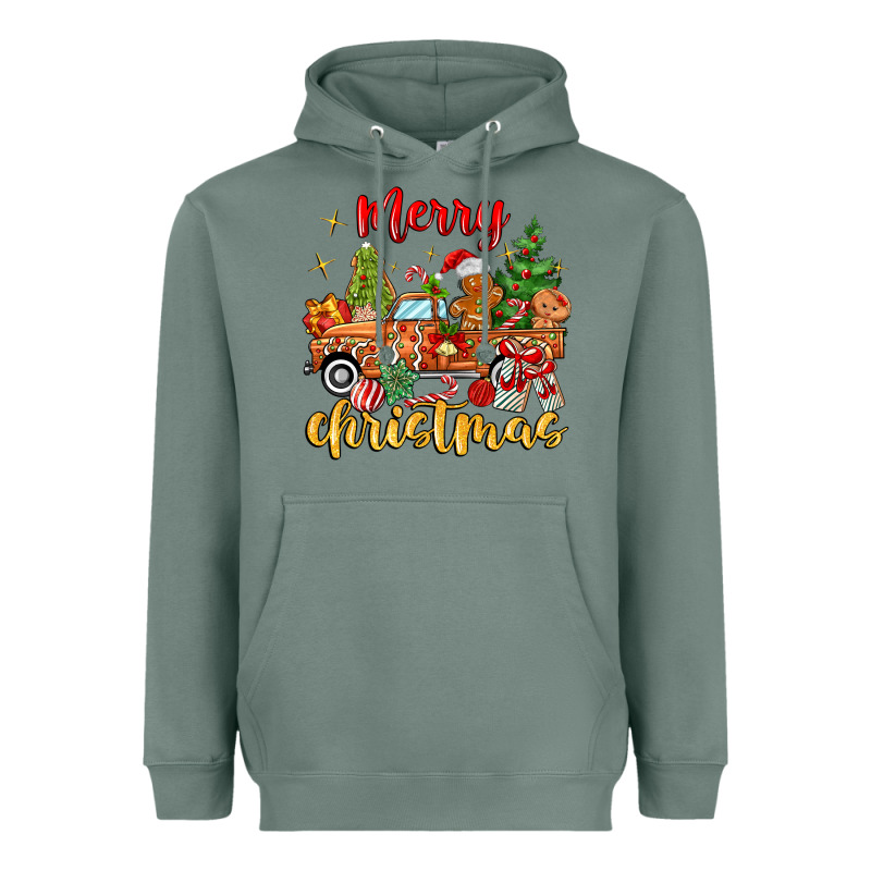 Merry Christmas Gingerbread Truck Heavyweight Hoodie by MaliasSmallBusiness | Teevron