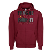 Burgundy fragile like a bomb ready to explode Zipper Hoodie - MaliasSmallBusiness