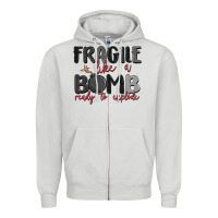 Dove Grey fragile like a bomb ready to explode Zipper Hoodie - MaliasSmallBusiness