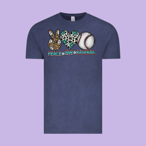 Peace Love Baseball Vintage Tee Designed By Cowhidedigitalart