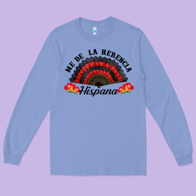 Me De La Herencia Hispana Hand Fan Long Sleeve Tee Designed By Bundleandbundleshop