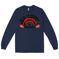 Navy me de la herencia hispana hand fan Long Sleeve Tee - BundleAndBundleShop