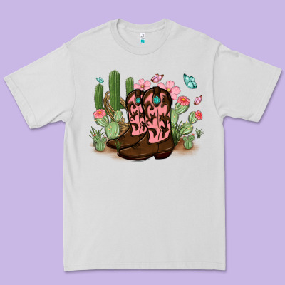 Premium Tee cowboy boots with cactus