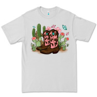 Dove Grey cowboy boots with cactus Premium Tee - MaliasSmallBusiness