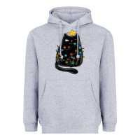 Heather Grey christmas cat with lights Heavyweight Hoodie - MaliasSmallBusiness