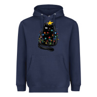 Navy christmas cat with lights Heavyweight Hoodie - MaliasSmallBusiness