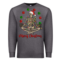 Charcoal Heather Merry Christmas skeleton Premium Sweatshirt - NancyCooperArtShop