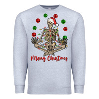 Heather Grey Merry Christmas skeleton Premium Sweatshirt - NancyCooperArtShop
