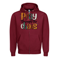 Burgundy pray throthe chaos Zipper Hoodie - MaliasSmallBusiness