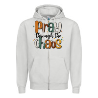 Dove Grey pray throthe chaos Zipper Hoodie - MaliasSmallBusiness