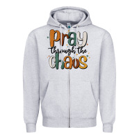 Heather Grey pray throthe chaos Zipper Hoodie - MaliasSmallBusiness