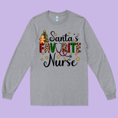 Santa's Favorite Nurse Long Sleeve Tee Designed By Adodesignshop