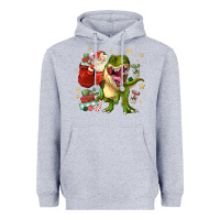 Heather Grey Christmas dinosaur Heavyweight Hoodie - MaliasSmallBusiness
