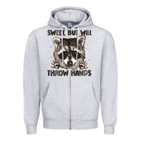 Heather Grey sweet but will throw hands Zipper Hoodie - MaliasSmallBusiness