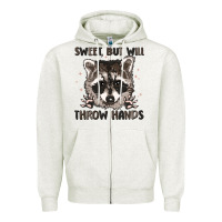 Oatmeal Heather sweet but will throw hands Zipper Hoodie - MaliasSmallBusiness