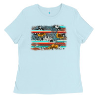Baby Blue serape cowhide sunflower background Ladies Tee - AdoDesignShop