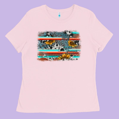 Serape Cowhide Sunflower Background Ladies Tee Designed By Adodesignshop