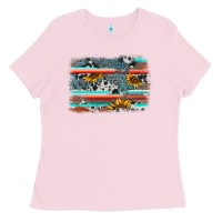 Bubblegum Pink serape cowhide sunflower background Ladies Tee - AdoDesignShop