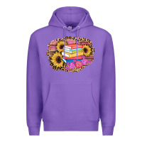 Purple books sunflower back to school background Premium Hoodie - AdoDesignShop