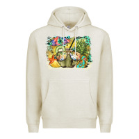 Oatmeal Heather coconut with fruits  background Premium Hoodie - BarkalooDesign