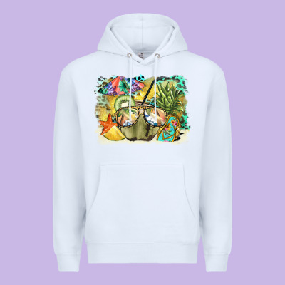 Coconut With Fruits  Background Premium Hoodie Designed By Barkaloodesign