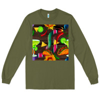 Army Green margarita and taco seamless pattern Long Sleeve Tee - BundleAndBundleShop