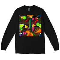 Black margarita and taco seamless pattern Long Sleeve Tee - BundleAndBundleShop