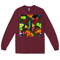 Burgundy margarita and taco seamless pattern Long Sleeve Tee - BundleAndBundleShop