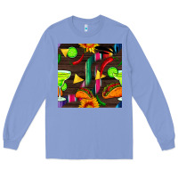 Colony Blue margarita and taco seamless pattern Long Sleeve Tee - BundleAndBundleShop
