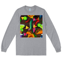 Heather Grey margarita and taco seamless pattern Long Sleeve Tee - BundleAndBundleShop
