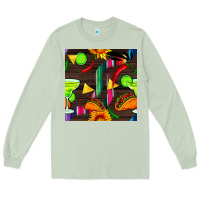 Matcha margarita and taco seamless pattern Long Sleeve Tee - BundleAndBundleShop