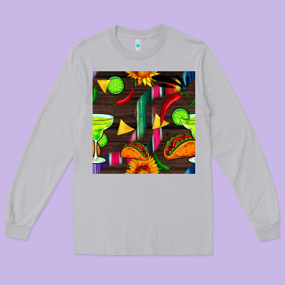 Margarita And Taco Seamless Pattern Long Sleeve Tee Designed By Bundleandbundleshop