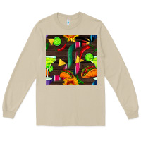 Mushroom margarita and taco seamless pattern Long Sleeve Tee - BundleAndBundleShop