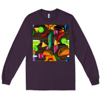 Plum margarita and taco seamless pattern Long Sleeve Tee - BundleAndBundleShop