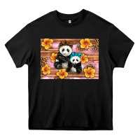 Black Mama Panda And Baby Panda Heavy Core Tee - Artiststas