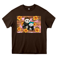 Chocolate Brown Mama Panda And Baby Panda Heavy Core Tee - Artiststas