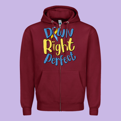 Down Right Perfect Zipper Hoodie Designed By Maliassmallbusiness