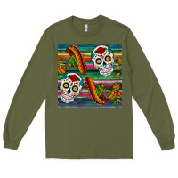 Army Green sugar skull seamless pattern Long Sleeve Tee - BundleAndBundleShop